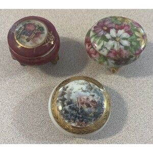 3 Vintage Ceramic Painted Trinket Boxes With Lids 1 Limoges 2 Unbranded